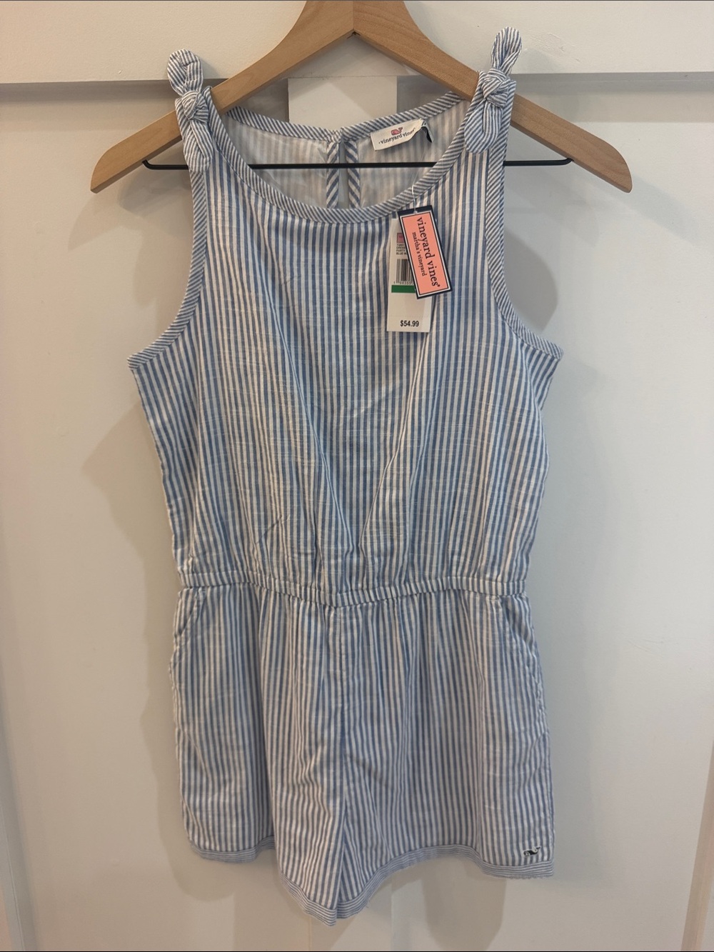 Vineyard Vines Girls Party Stripe Romper Blue Wave - Large (14) NWT